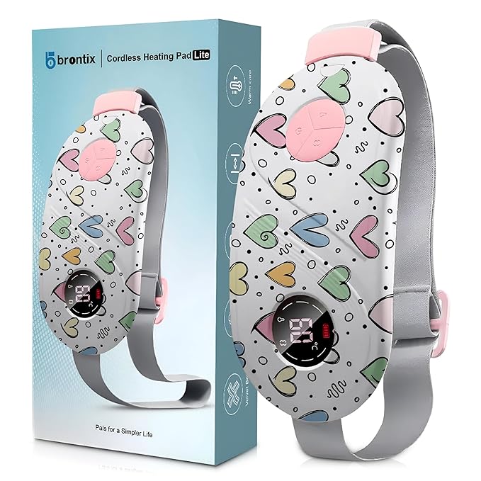 BRONTIX Period Cramp Relief Massager for Women | Portable Cordless Menstrual Pain Relief Heating Pad with 6 Heat & Massage Modes | Electric Periods Cramp Massager | Perfect Gifts for Woman