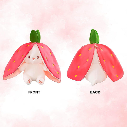 Cute Rabbit with Chain Reversible Bunny Rabbit Soft Stuffed Toys for Girls Boys Baby Kids | Doll, Teddy Bear plushies, Animal Toy | Strawberry/Carrot Shaped Pink Colour | Valentine's Gift