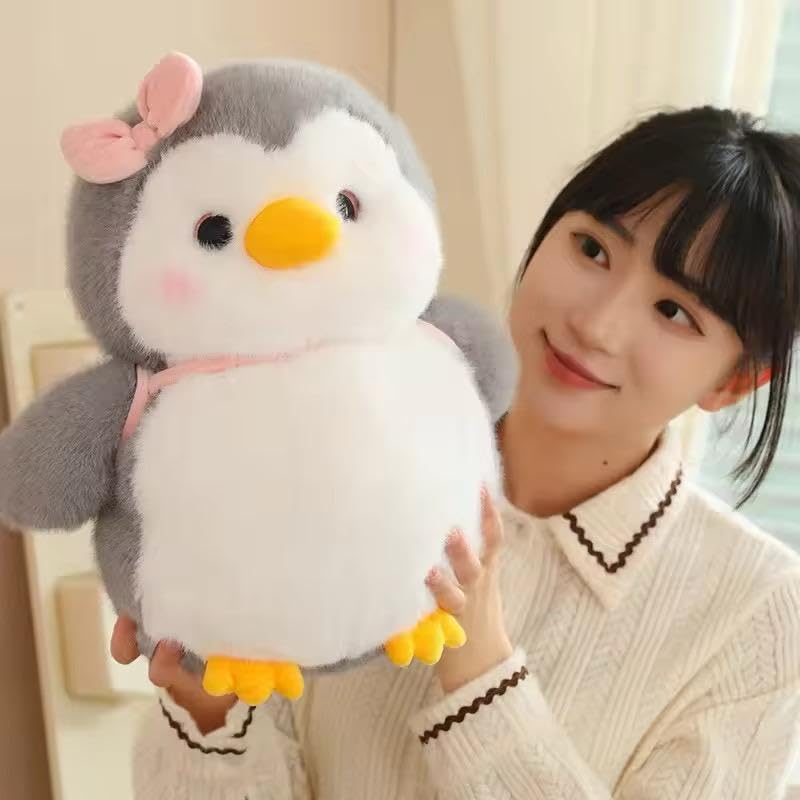 Pair Store Adorable Penguin Soft Toy with Bag 35cm (Grey Penguin with Bag)