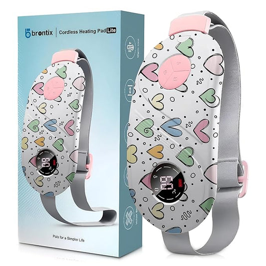 BRONTIX Period Cramp Relief Massager for Women | Portable Cordless Menstrual Pain Relief Heating Pad with 6 Heat & Massage Modes | Electric Periods Cramp Massager | Perfect Gifts for Woman