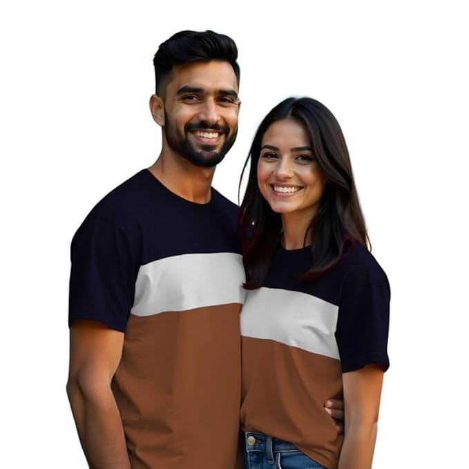 Unisex Couple T Shirts for Couple - Husband Wife Matching Dress - Couple Tshirt Combo - Regular Fit Cotton Round Neck Half Sleeve (couple-cutnsew11)