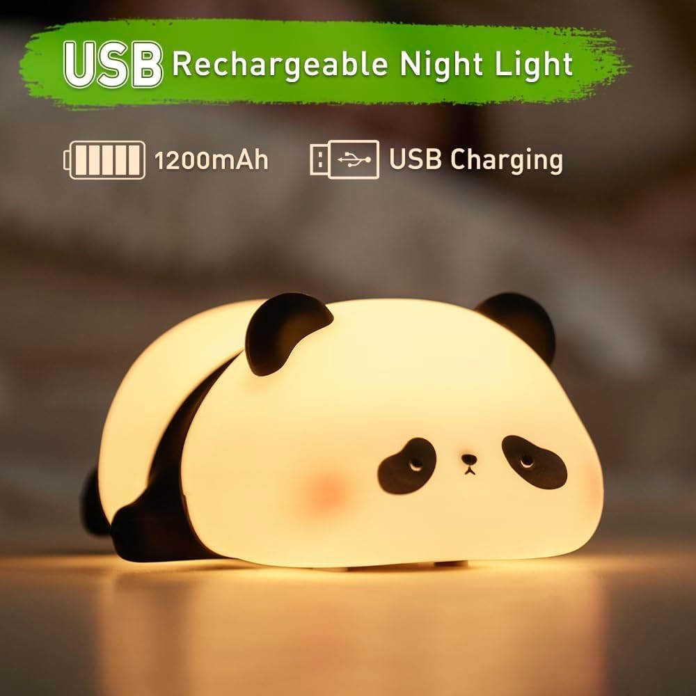 Pair Store Kids Sleeping Panda Touch Silicone Night Lamp – Rechargeable LED Bedside Lamp for Children's Bedroom, Romantic Decor, Valentine Day Gift, Love Gift for Her, Couple Gift