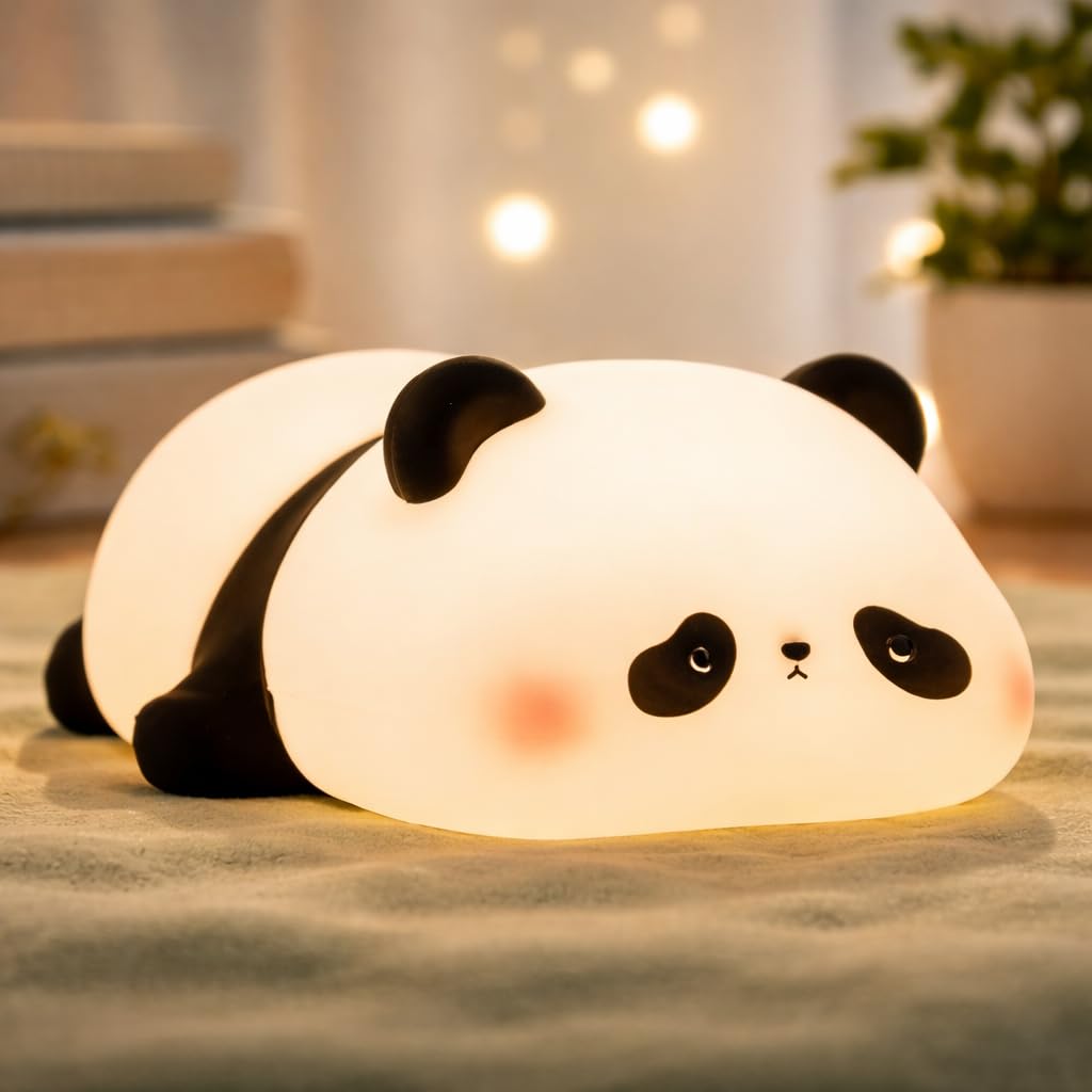 Pair Store Kids Sleeping Panda Touch Silicone Night Lamp – Rechargeable LED Bedside Lamp for Children's Bedroom, Romantic Decor, Valentine Day Gift, Love Gift for Her, Couple Gift