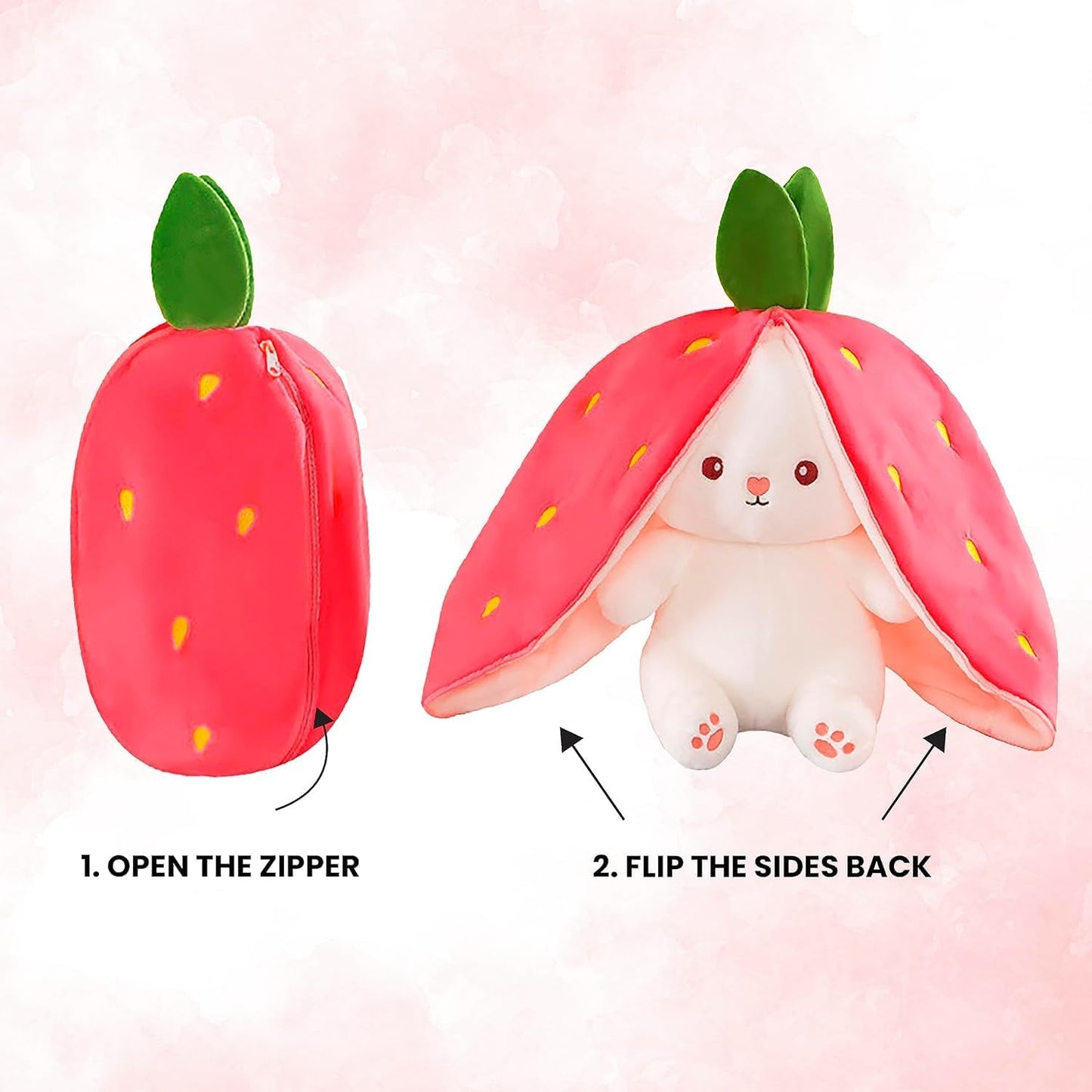 Cute Rabbit with Chain Reversible Bunny Rabbit Soft Stuffed Toys for Girls Boys Baby Kids | Doll, Teddy Bear plushies, Animal Toy | Strawberry/Carrot Shaped Pink Colour | Valentine's Gift