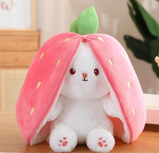 Cute Rabbit with Chain Reversible Bunny Rabbit Soft Stuffed Toys for Girls Boys Baby Kids | Doll, Teddy Bear plushies, Animal Toy | Strawberry/Carrot Shaped Pink Colour | Valentine's Gift