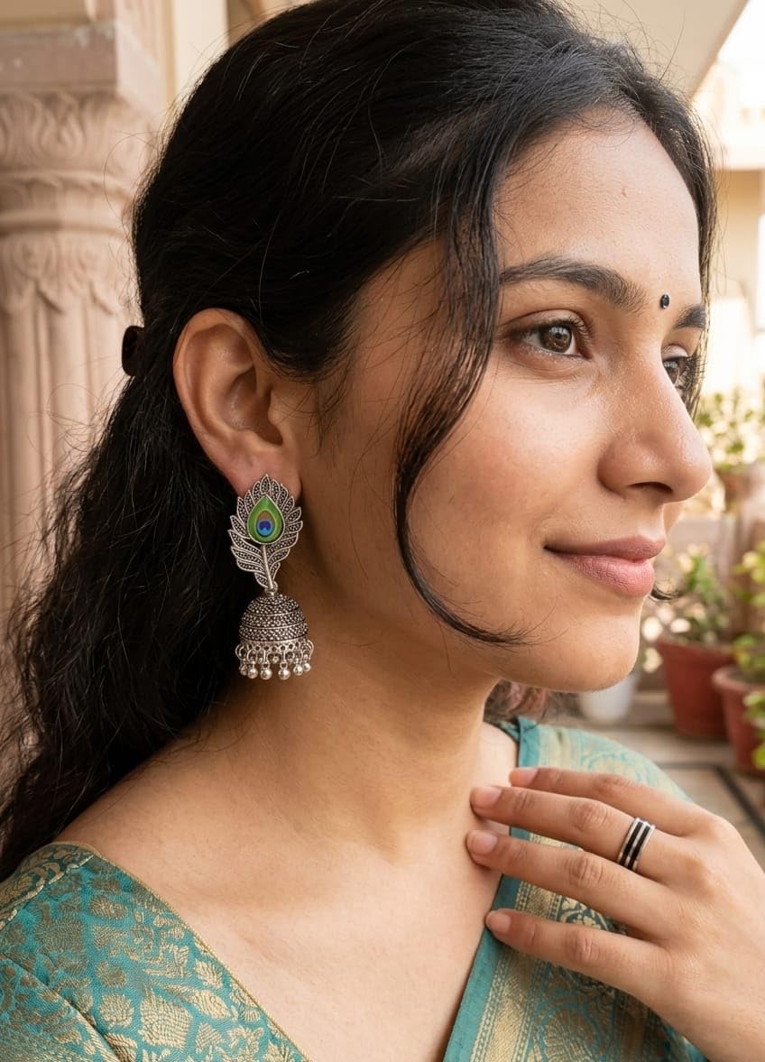 Oxidized Designer Stud Earrings Set of 16 with Folding Jewelry Box | Traditional & Modern Earring Set for Women & Girls