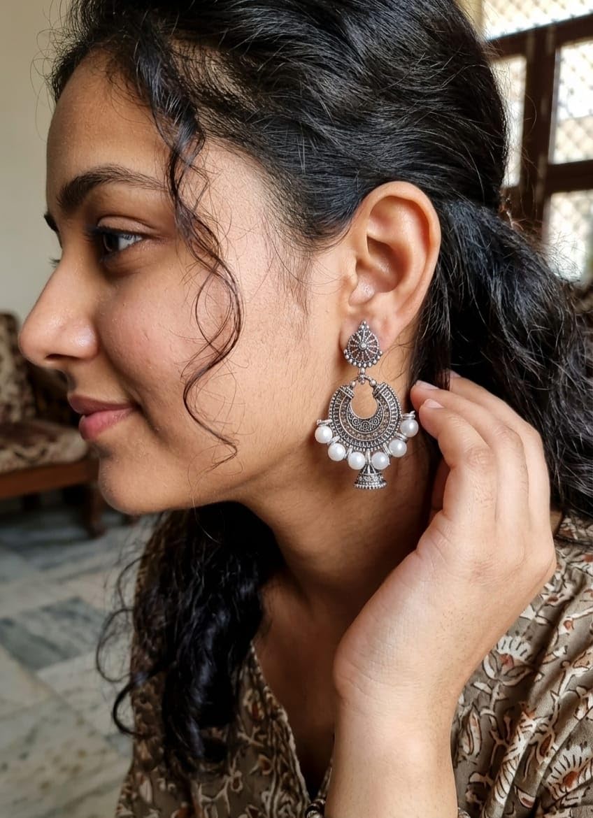 Oxidized Designer Stud Earrings Set of 16 with Folding Jewelry Box | Traditional & Modern Earring Set for Women & Girls