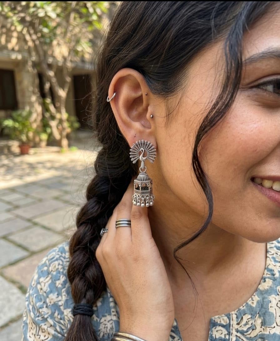 Oxidized Designer Stud Earrings Set of 16 with Folding Jewelry Box | Traditional & Modern Earring Set for Women & Girls