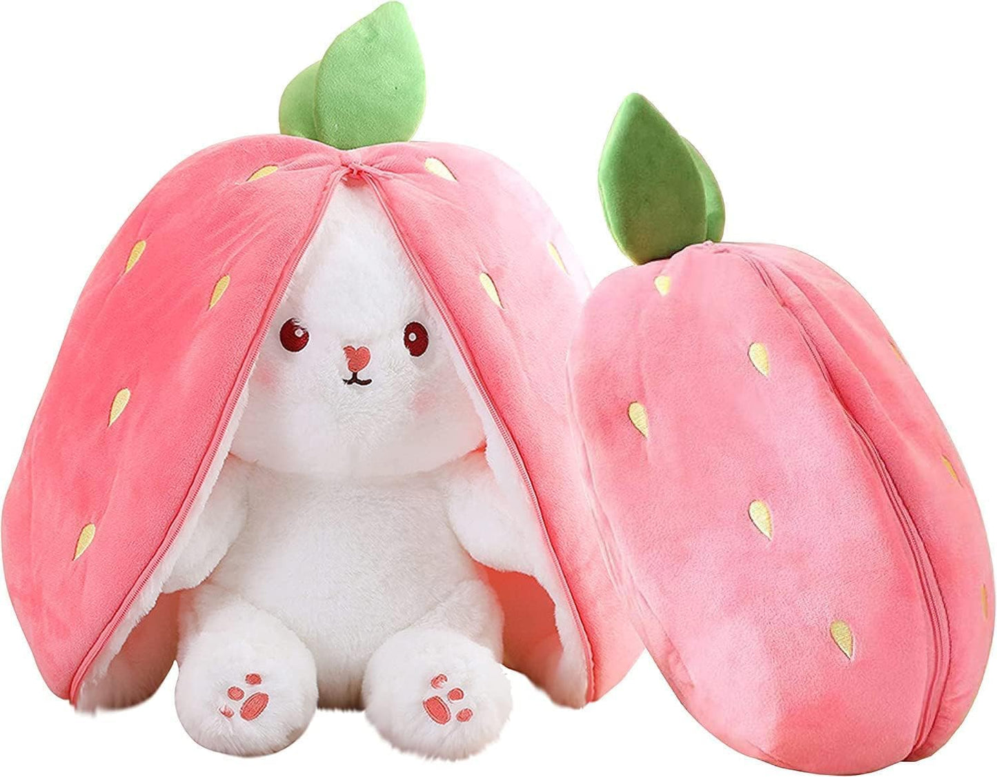 Cute Rabbit with Chain Reversible Bunny Rabbit Soft Stuffed Toys for Girls Boys Baby Kids | Doll, Teddy Bear plushies, Animal Toy | Strawberry/Carrot Shaped Pink Colour | Valentine's Gift