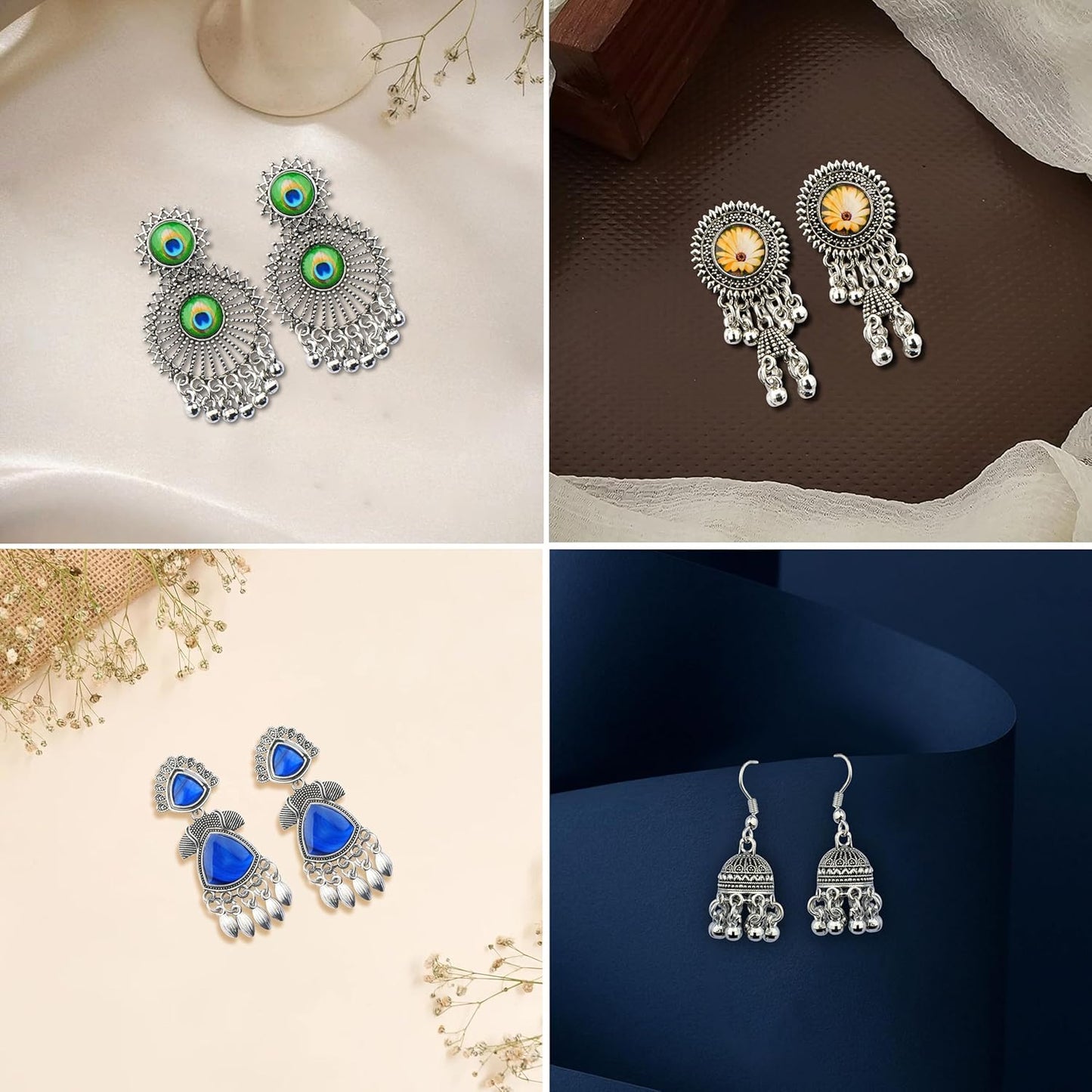 Ishq-E-Jhumka Oxidized Designer Earrings Set of 12 With Folding Jewelry Box | Minimalist & Traditional Jhumka Set for Womens & Girls