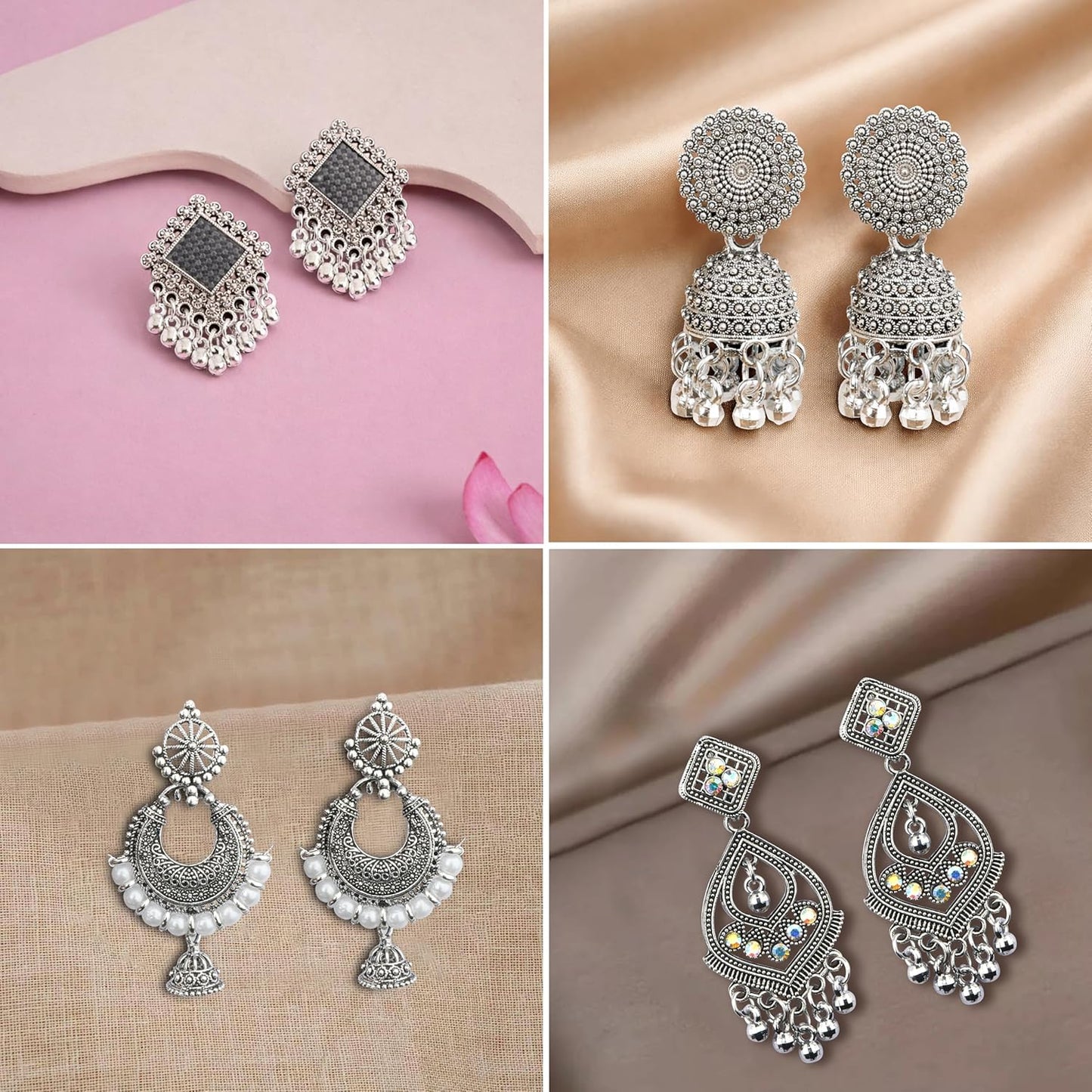 Ishq-E-Jhumka Oxidized Designer Earrings Set of 12 With Folding Jewelry Box | Minimalist & Traditional Jhumka Set for Womens & Girls