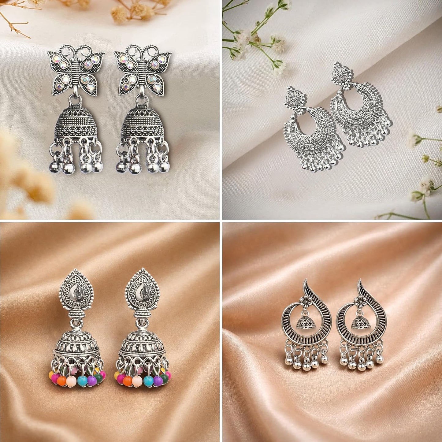 Ishq-E-Jhumka Oxidized Designer Earrings Set of 12 With Folding Jewelry Box | Minimalist & Traditional Jhumka Set for Womens & Girls