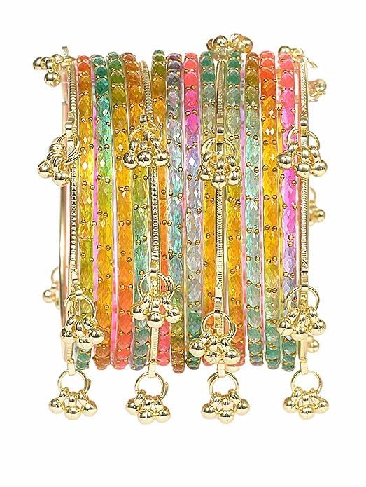 Kashmiri Bangles for Women | Ghungroo Glass Bangles Set | Multicolor Chudi Set for Women | Traditional Wedding & Festive Bangles | Fancy Bangles Set | Set of 16