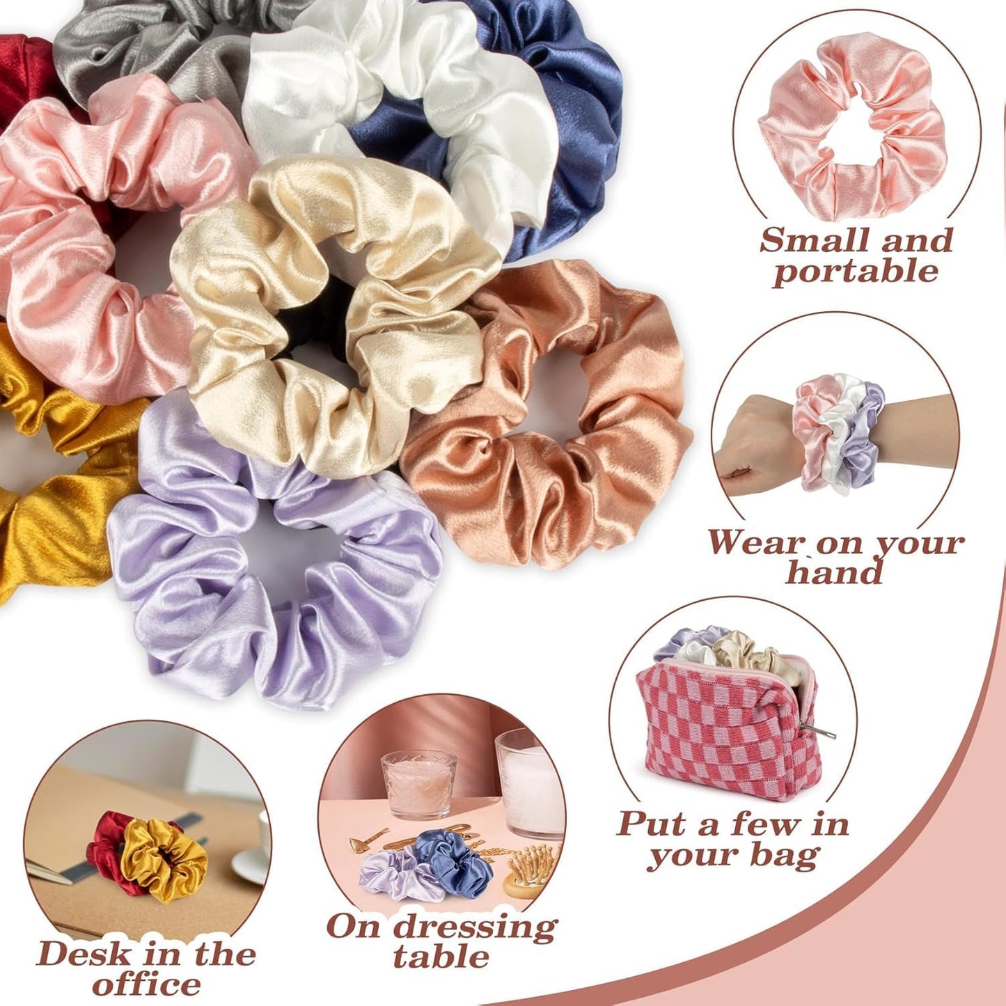 Cerrito Satin Silk Hair Scrunchies for Women & Girls – Soft Elastic Hair Ties for Ponytail, Bun & Daily Styling, No Damage Hair Bands, Premium Hair Accessories Pack, Birthday Gift (Multi-12 Pcs, No Box Include