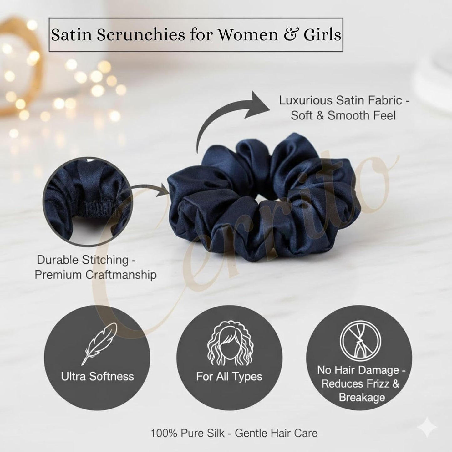 Cerrito Satin Silk Hair Scrunchies for Women & Girls – Soft Elastic Hair Ties for Ponytail, Bun & Daily Styling, No Damage Hair Bands, Premium Hair Accessories Pack, Birthday Gift (Multi-12 Pcs, No Box Include